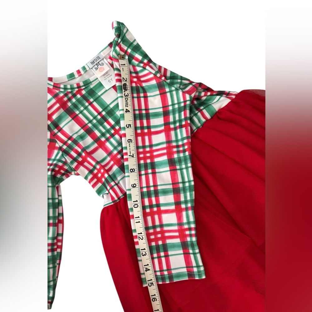BMG Girls Christmas Dress Red Tulle Skirt Long Sleeve Holiday Party Size 6Y - Picture 6 of 6